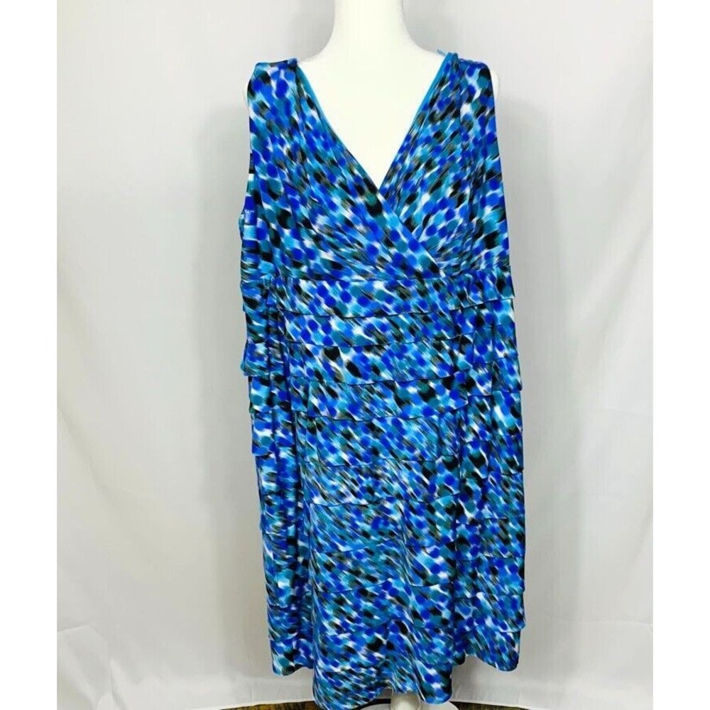 Dress Barn Collection Dress Woman Size 20 Blue Tiered V Neck Sleeveless Midi